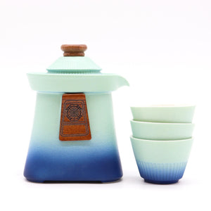 Service à thé Temple avec 3 tasses – Bleu céleste