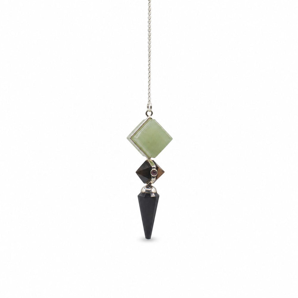 Pendule trois pierres – Agate noire, aventurine verte et œil-de-tigre – photo principale