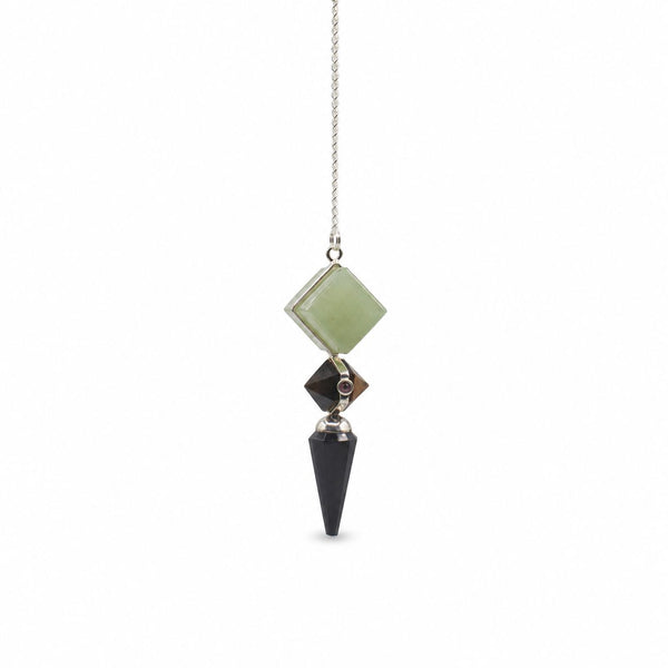 Pendule trois pierres – Agate noire, aventurine verte et œil-de-tigre