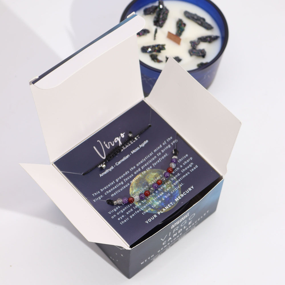 Bougie astrologique Vierge avec bracelet en pierres – photo principale