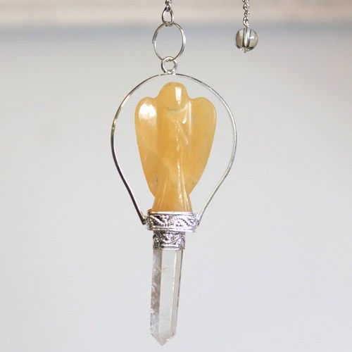 Pendule ange avec anneau – Quartz jaune