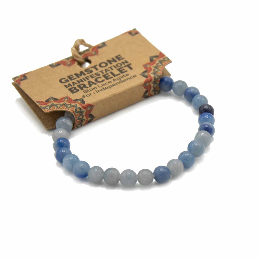 Bracelet d’intention en pierres naturelles – Agate dentelle bleue – Indépendance et expression – photo principale