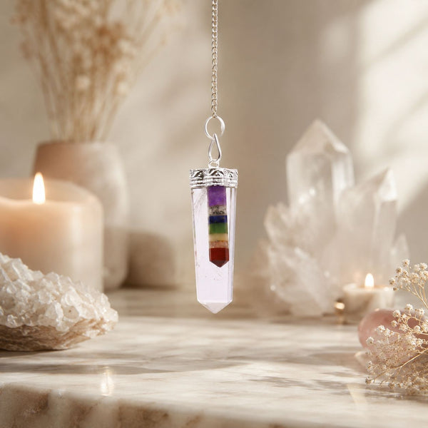 Pendule pointe en cristal – 7 chakras