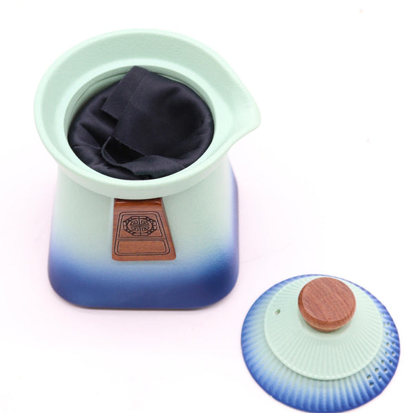 Service à thé Temple avec 3 tasses – Bleu céleste