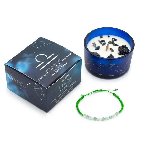 Bougie astrologique Balance avec bracelet en pierres