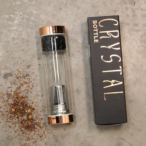 Bouteille infuseur en verre et cristal – Quartz rose