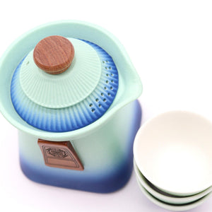 Service à thé Temple avec 3 tasses – Bleu céleste