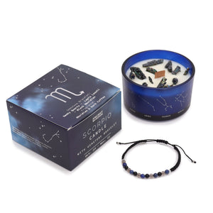 Bougie astrologique Scorpion avec bracelet en pierres