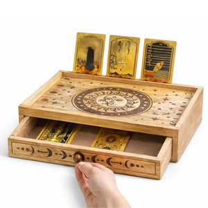 Coffret Soleil et Lune en bois de manguier avec tiroir