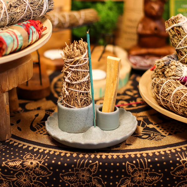 Porte Palo Santo en céramique – Fleur de lotus bleue