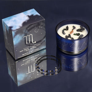 Bougie astrologique Scorpion avec bracelet en pierres