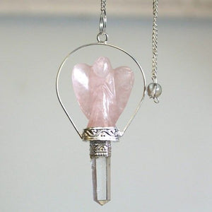 Pendule ange avec anneau – Quartz rose