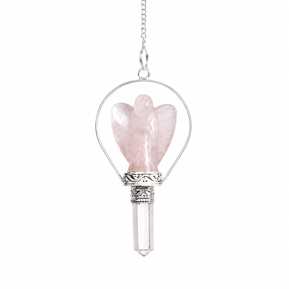 Pendule ange avec anneau – Quartz rose – photo principale