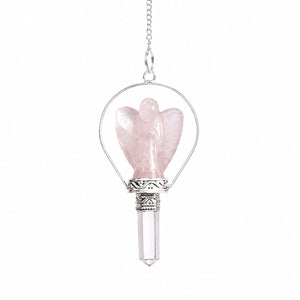 Pendule ange avec anneau – Quartz rose