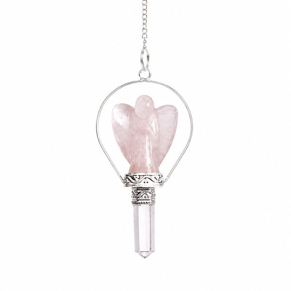 Pendule ange avec anneau – Quartz rose