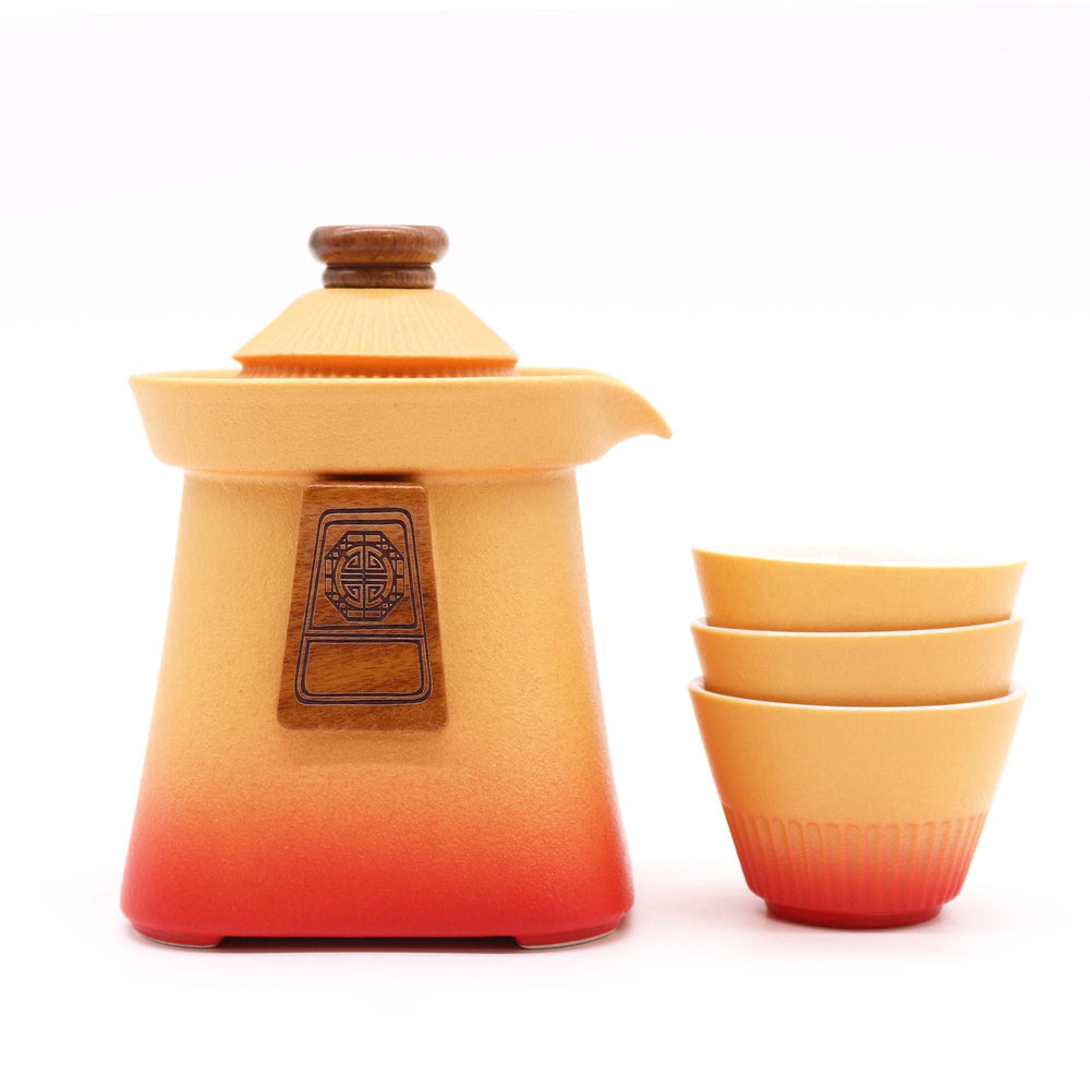 Service à thé Temple avec 3 tasses – Orange terre – photo principale