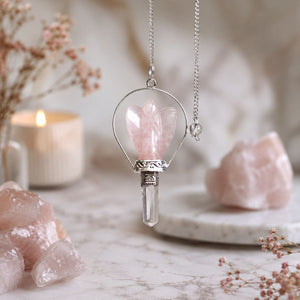Pendule ange avec anneau – Quartz rose