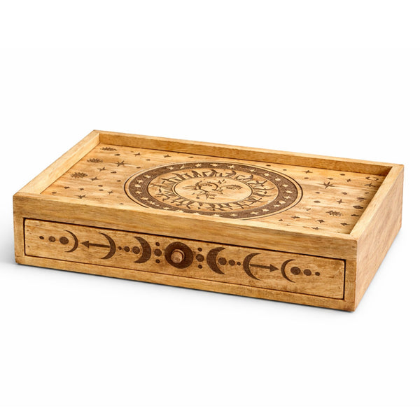 Coffret Soleil et Lune en bois de manguier avec tiroir