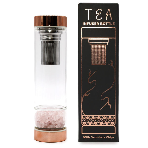 Bouteille infuseur en verre et cristal – Quartz rose