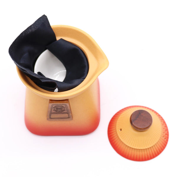 Service à thé Temple avec 3 tasses – Orange terre