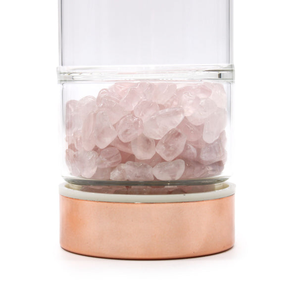 Bouteille infuseur en verre et cristal – Quartz rose