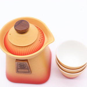 Service à thé Temple avec 3 tasses – Orange terre