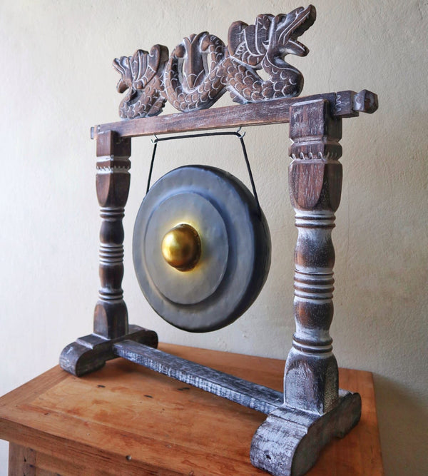 Gong artisanal 25 cm avec support et mailloche – noir