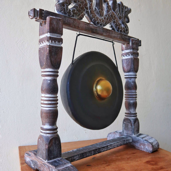 Gong artisanal 25 cm avec support et mailloche – noir