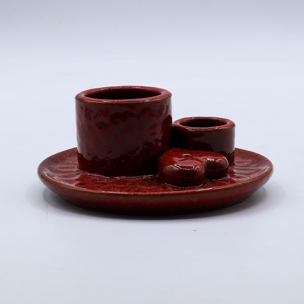 Porte Palo Santo en céramique – Mandala rouge et cœur