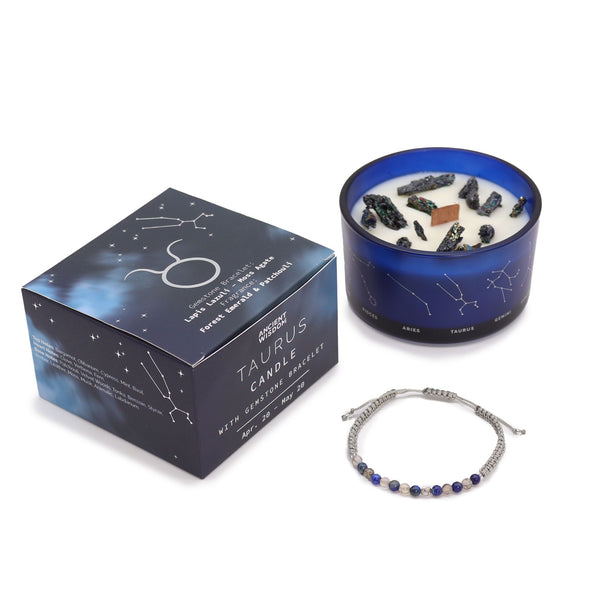 Bougie astrologique Taureau avec bracelet en pierres