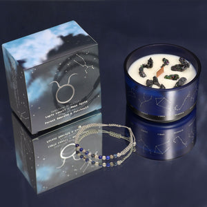Bougie astrologique Taureau avec bracelet en pierres