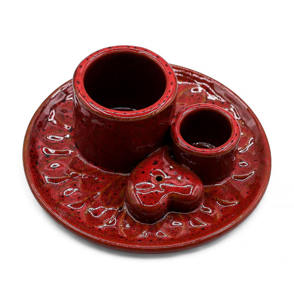 Porte Palo Santo en céramique – Mandala rouge et cœur