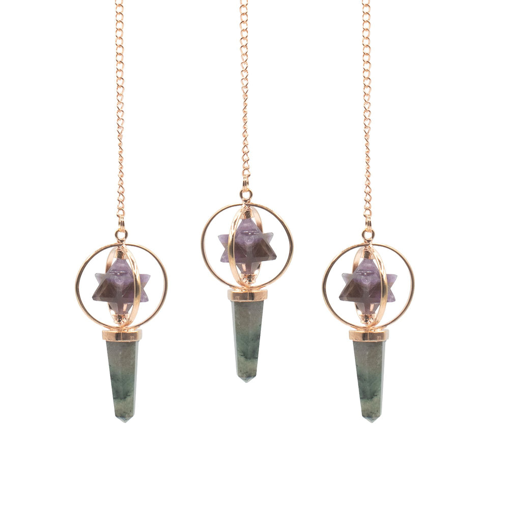 Pendule Merkaba Navigateur cosmique – Améthyste et labradorite – photo principale
