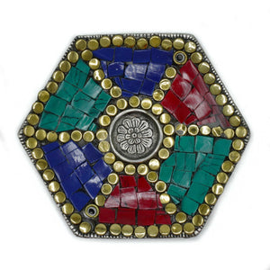 Porte-encens tibétain hexagonal pour cônes et bâtons