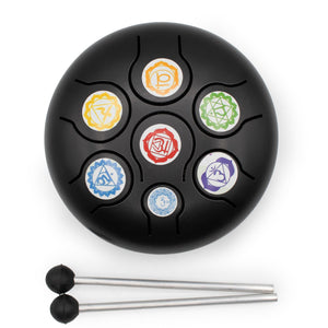 Tongue drum noir 7 chakras – 14 × 7 cm