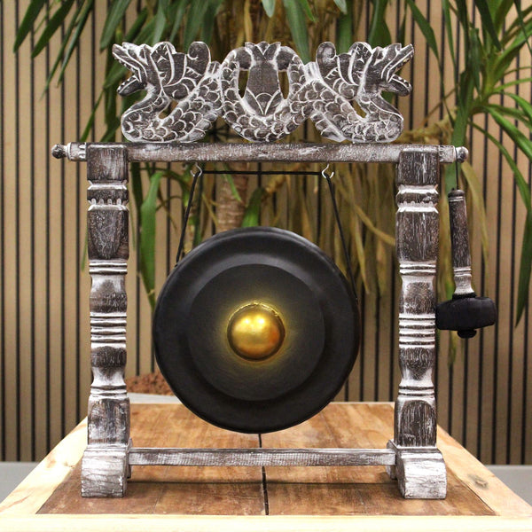Gong artisanal 25 cm avec support et mailloche – noir