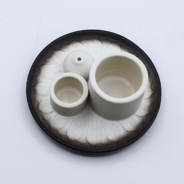Porte Palo Santo en céramique – Mandala blanc et gris