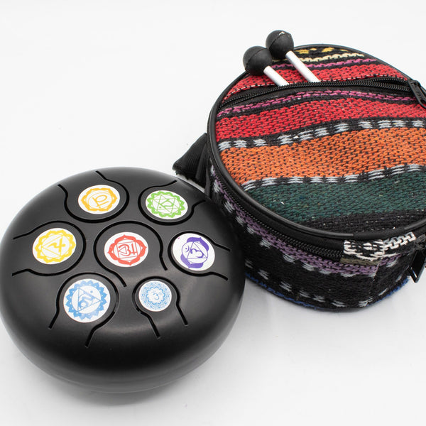 Tongue drum noir 7 chakras – 14 × 7 cm