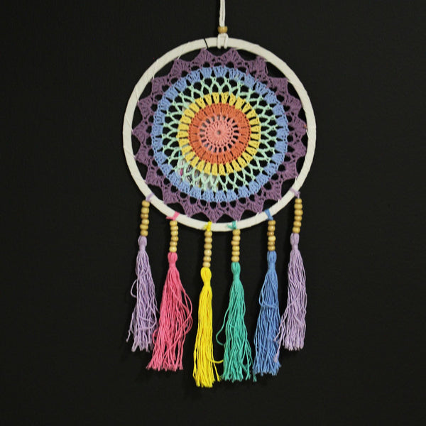 Petit attrape-rêves arc-en-ciel pastel – 22 × 56 cm