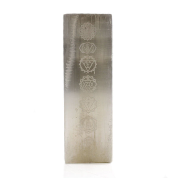 Lampe en sélénite – Chakras – 25 cm
