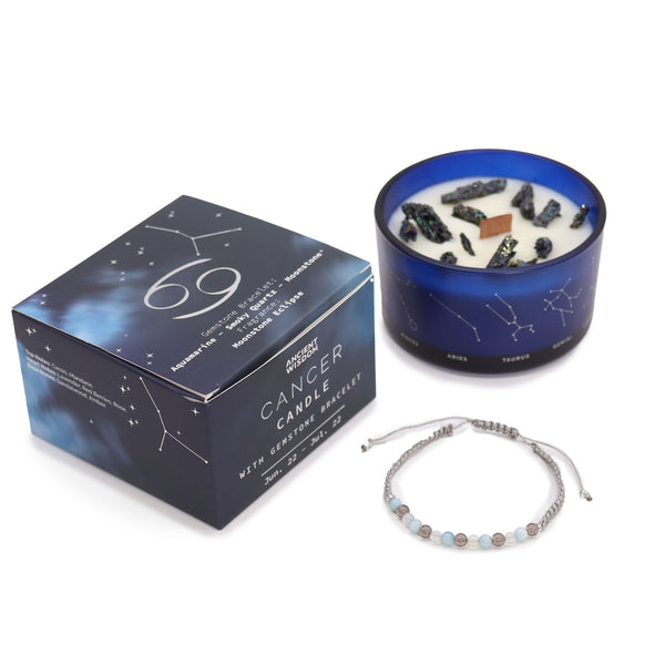 Bougie astrologique Cancer avec bracelet en pierres