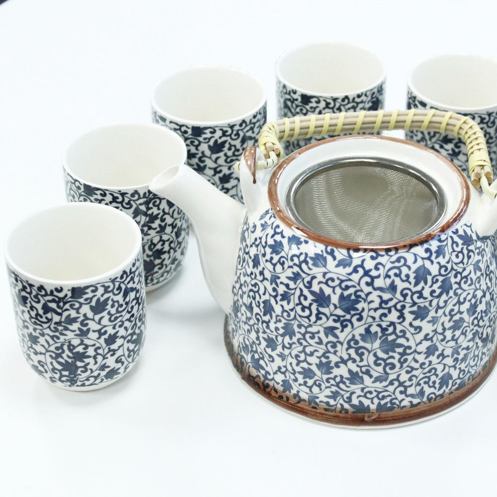 Service à thé aux plantes – Motif bleu