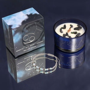 Bougie astrologique Cancer avec bracelet en pierres