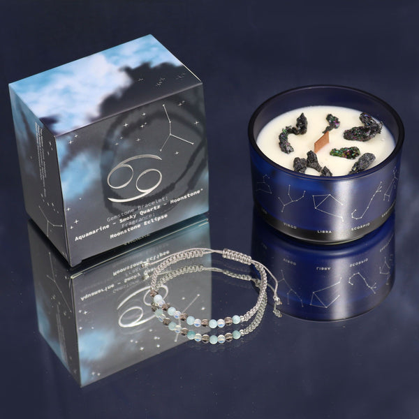 Bougie astrologique Cancer avec bracelet en pierres