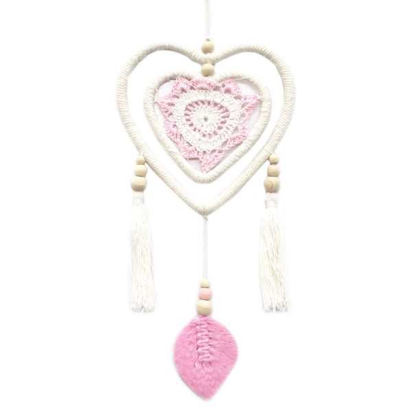 Attrape-rêves double cœur rose – Taille moyenne