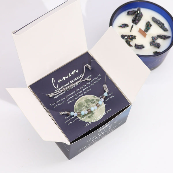 Bougie astrologique Cancer avec bracelet en pierres