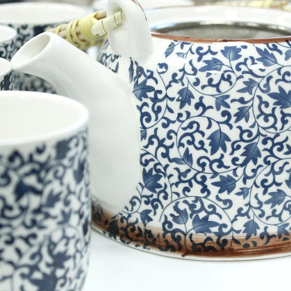 Service à thé aux plantes – Motif bleu