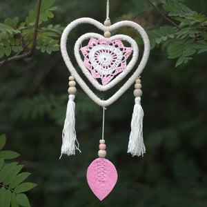 Attrape-rêves double cœur rose – Taille moyenne
