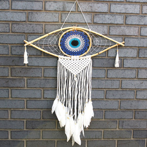 Grand attrape-rêves macramé Œil protecteur – Bleu, blanc et noir