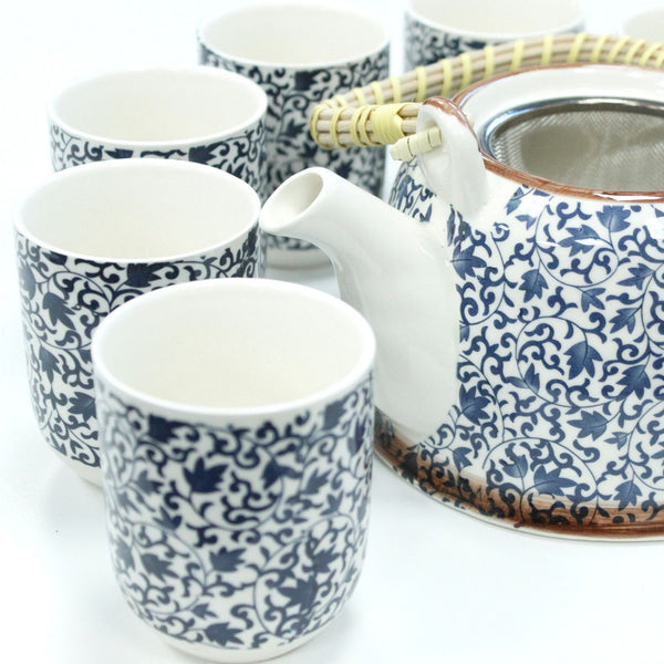 Service à thé aux plantes – Motif bleu